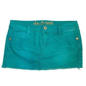 5/$25 | WALLFLOWER Teal Cut Off Denim Mini Skirt
